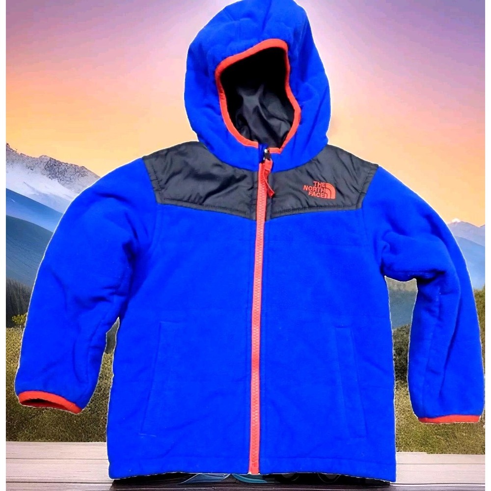 The North Face‎ Reversible Jacket Boys 3T Blue Grey Good Fleece Hooded Coat